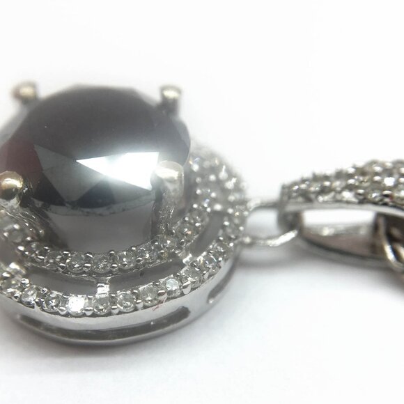 1.88 CTW Black Diamond and White Halo Diamond 14K White Gold Pendant & 14K Chain - Picture 7 of 11